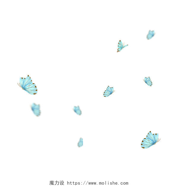 小清新手绘蓝色蝴蝶元素PNG素材